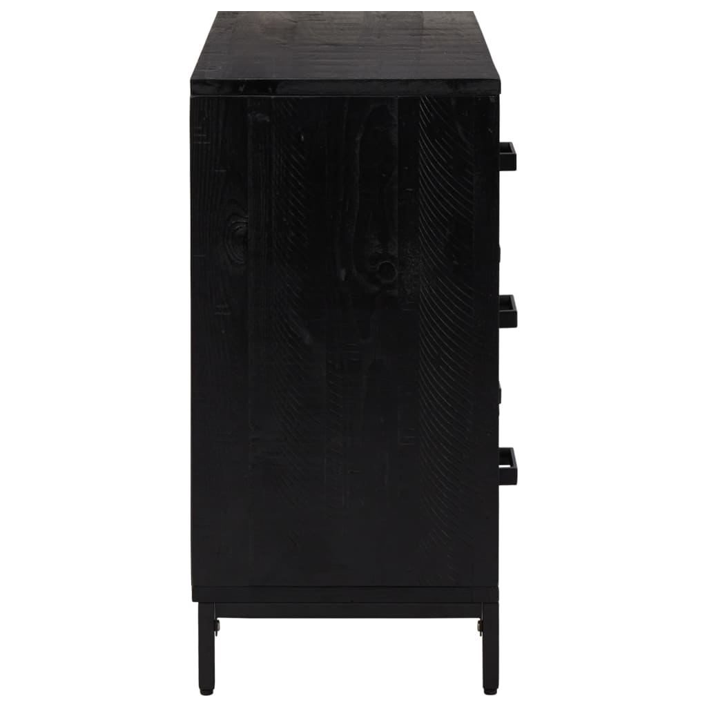 Kommode Schwarz 75x35x70 cm Massivholz Kiefer – Bild 4